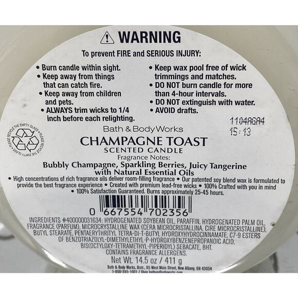 NEW Bath & Body Works Candle Champagne Toast 3-Wick - 14.5 oz thank You MOM - Picture 3 of 3